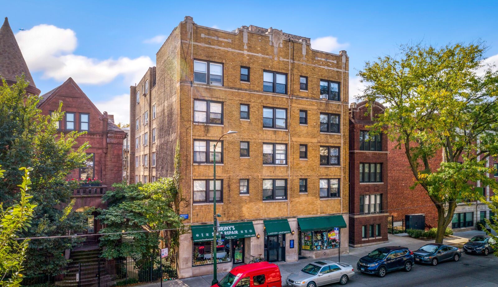 Belmont2, exterior, Apartment Building, Building, Car, City, High Rise, Neighborhood, Road, Stree...