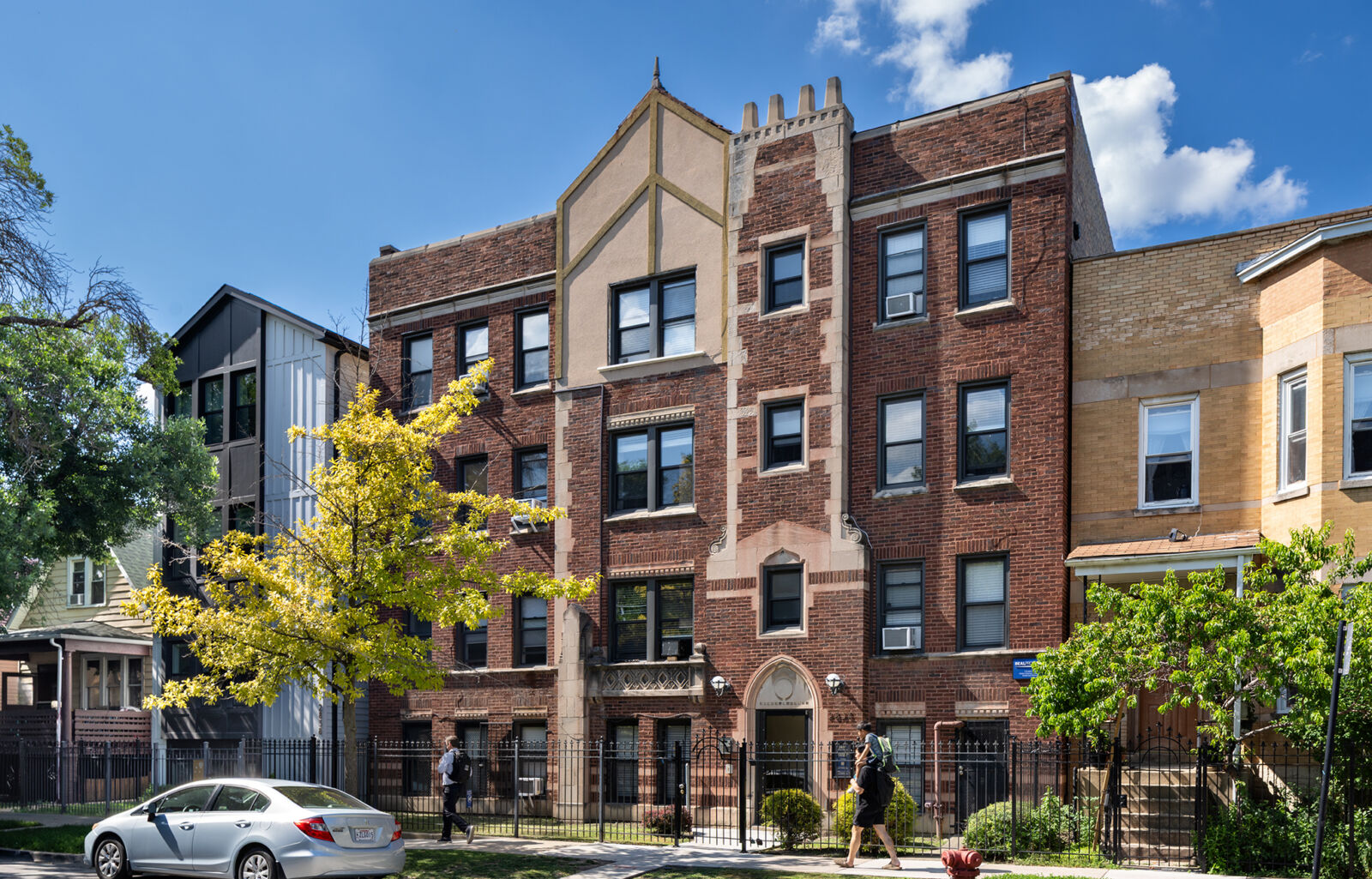 A three-story red brick apartment building at 2834 West Palmer in Chicago’s Logan Square neighbor...