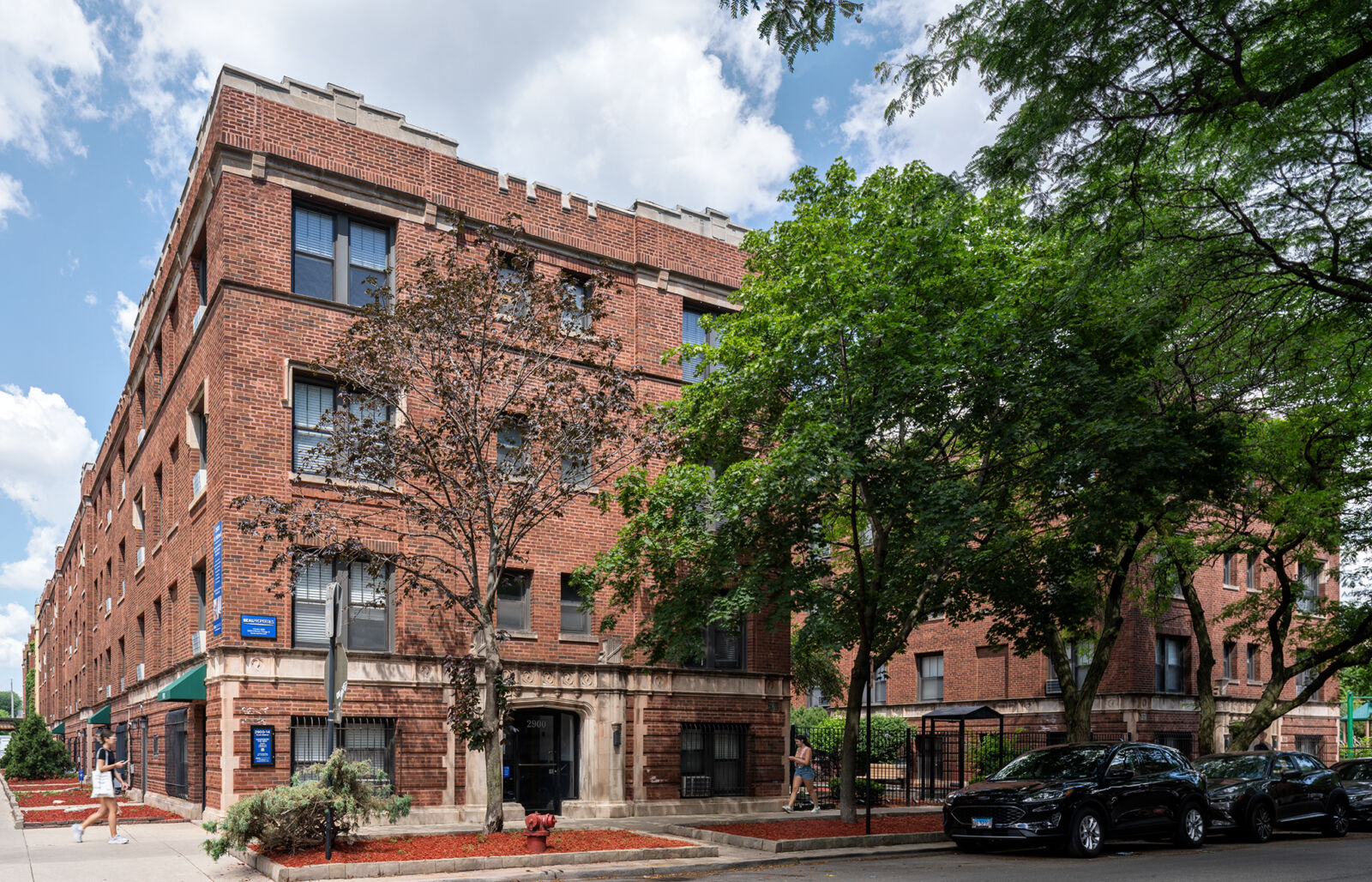 Classic red brick apartment buildings at 2900–2914 N Mildred in Chicago’s Lakeview neighborhood. ...