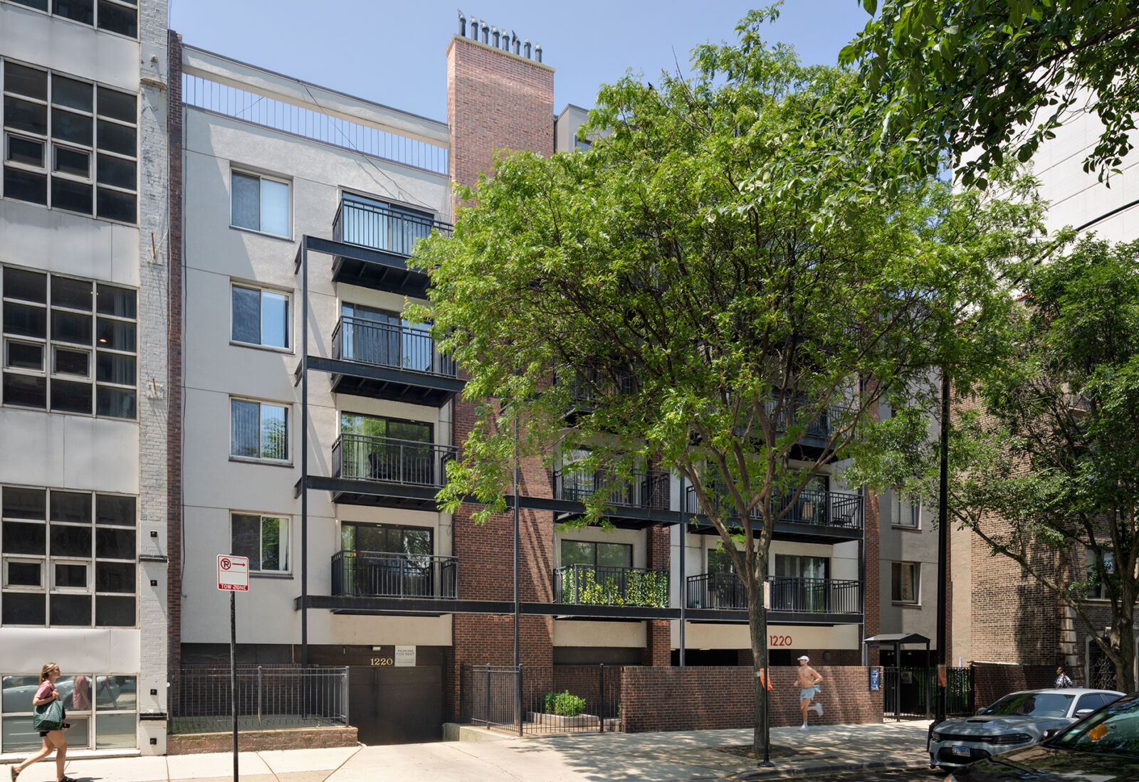Modern mid-rise apartment building at 1220 N LaSalle Drive in Chicago’s Gold Coast neighborhood, ...